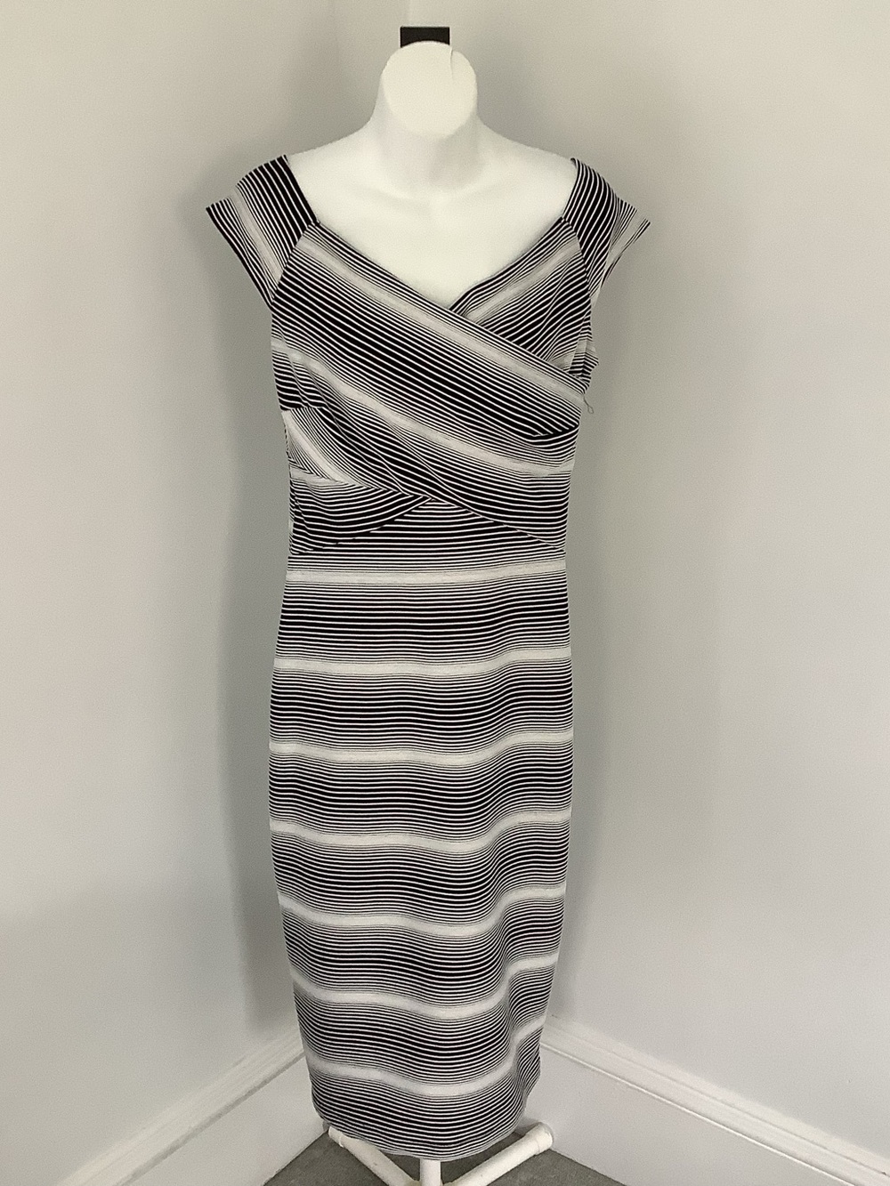 ECI Black & White Striped Midi Dress Sz. M
